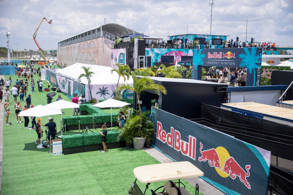 a view of the back of the Red Bull Energy station (bar) at the Formula 1 race in Miami
